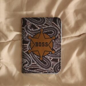 BOSS Sheriff Badge Passport Wallet - Brown & Black Paisley